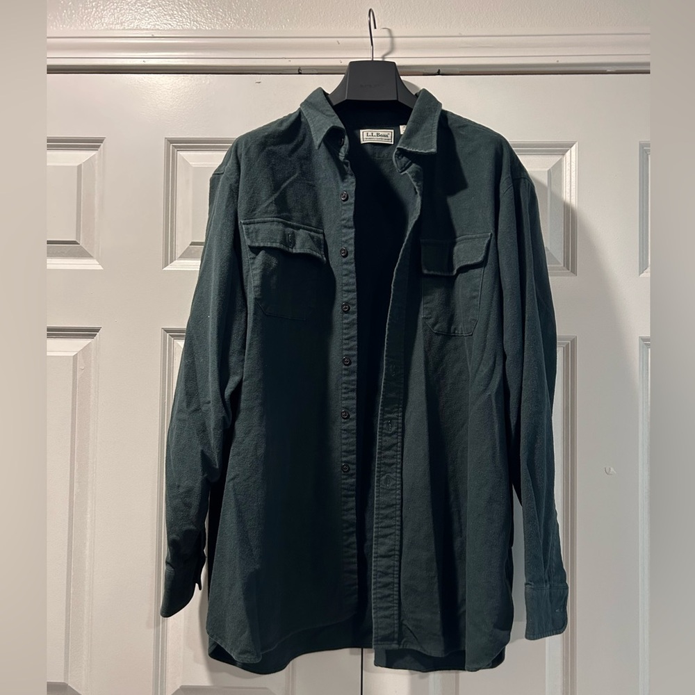 L.L. Bean Mens Dark Green flannel shirt size XXL